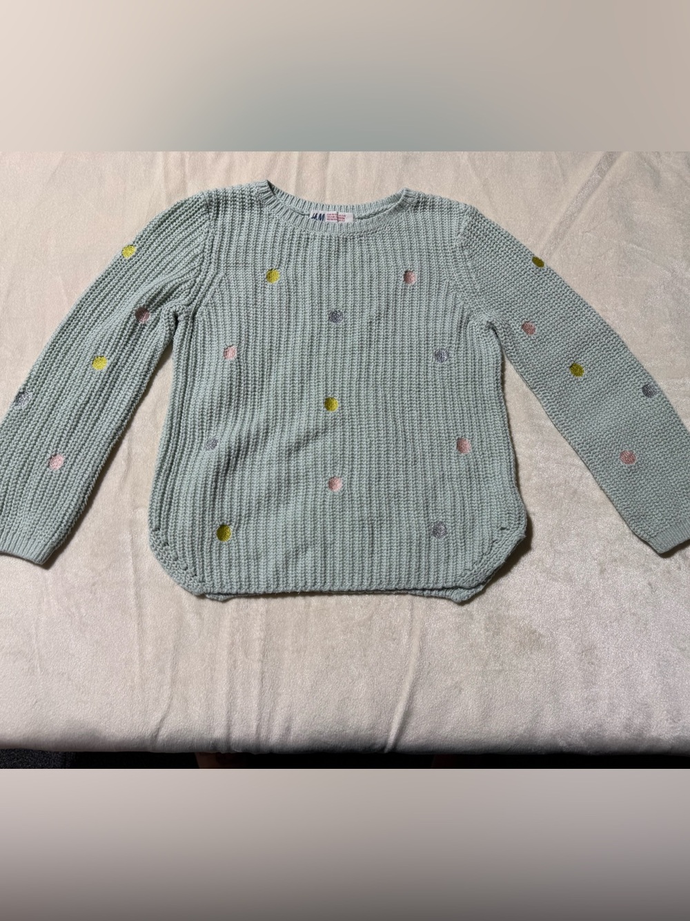 H&M Mint Green Knit Sweater with Multicolor Polka Dots 2-4